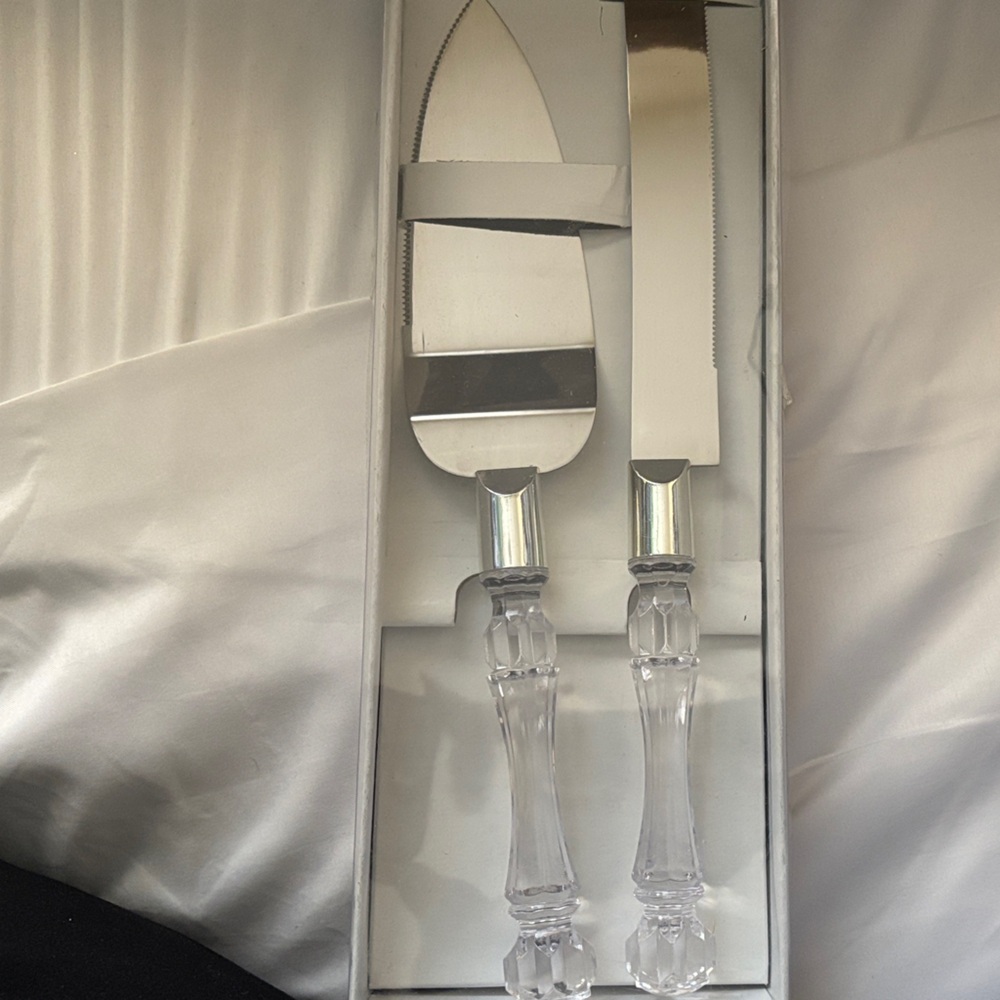 Crystal-Handle Cake Knife and Server Set - Clear and Silver